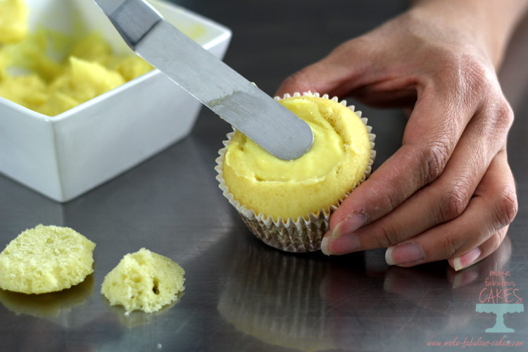 Fill cupcake with pastry cream