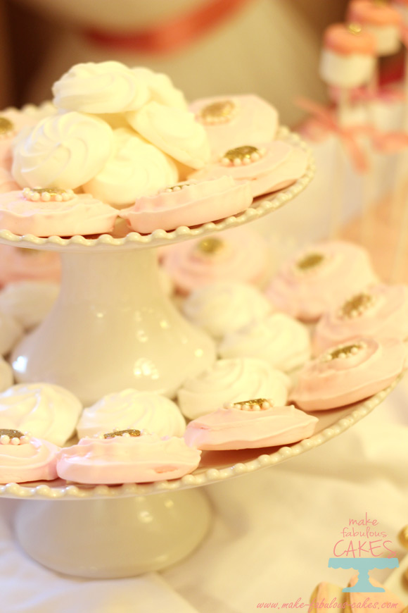pink and gold meringues