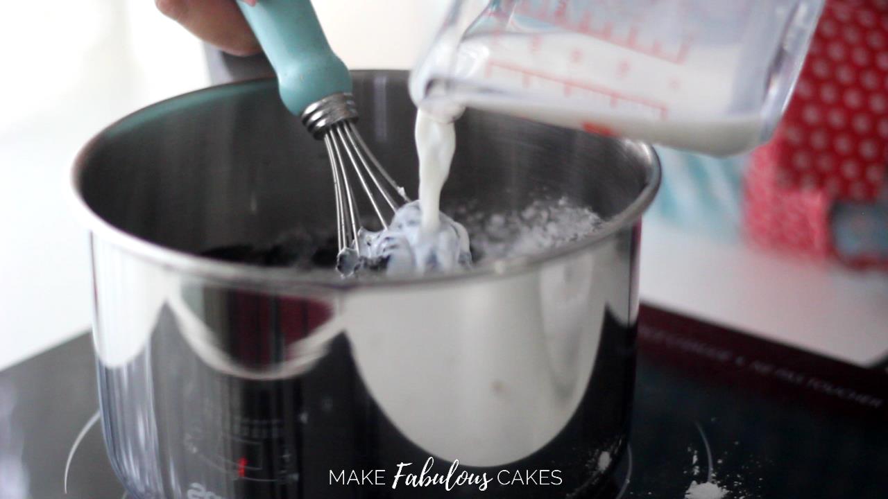 black cocoa frosting : add in milk