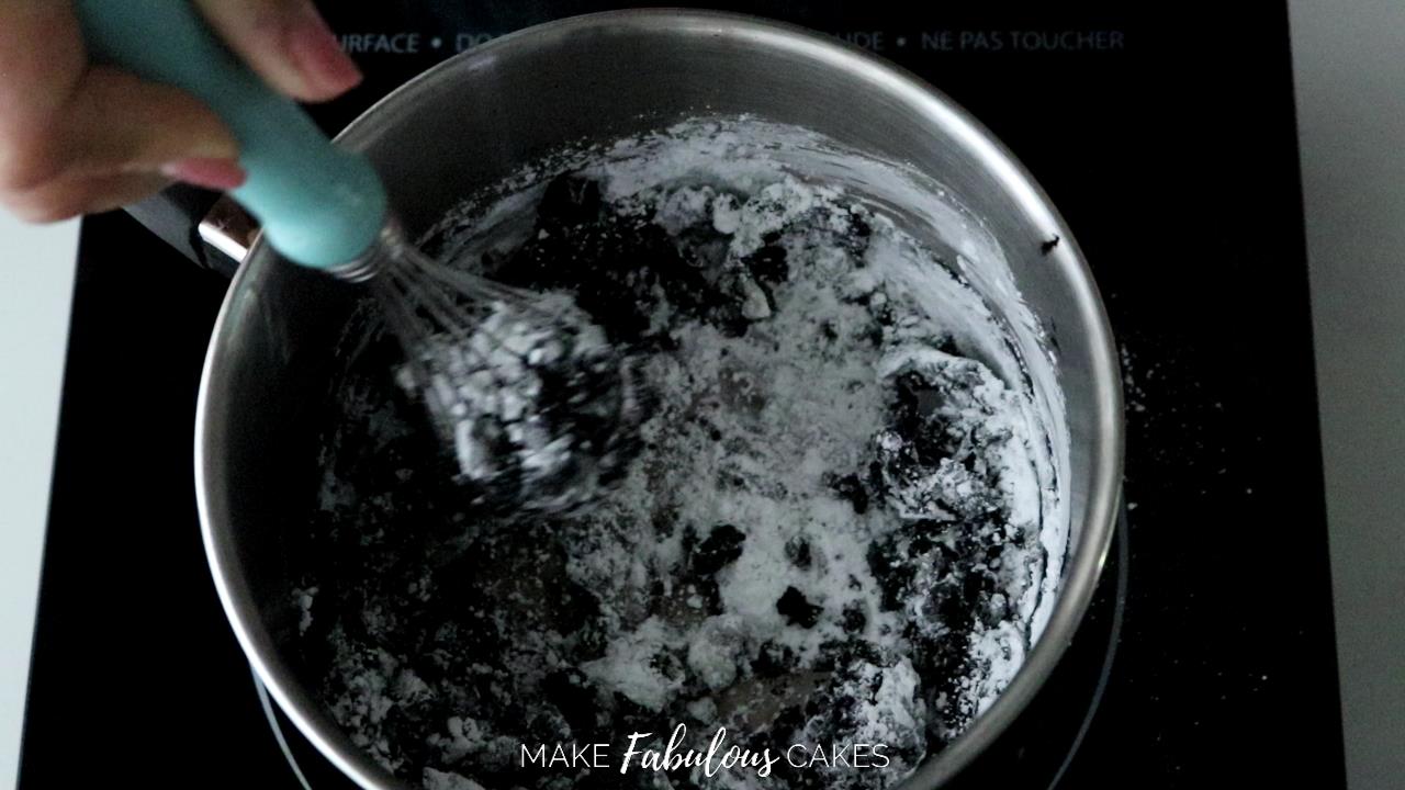 black cocoa frosting : add in powdered sugar
