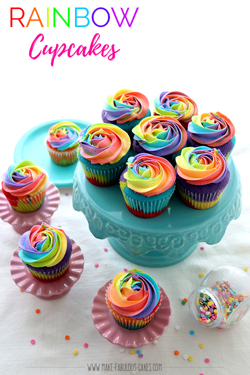 Rainbow cupcakes with rainbow frosting