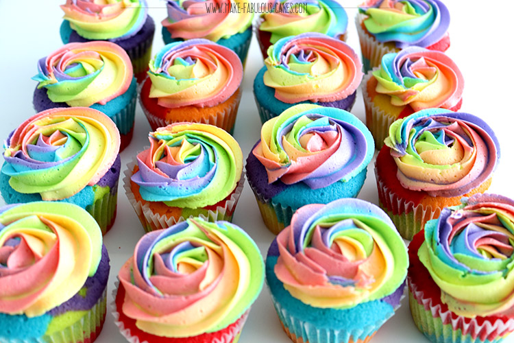 Rainbow cupcakes with rainbow frosting