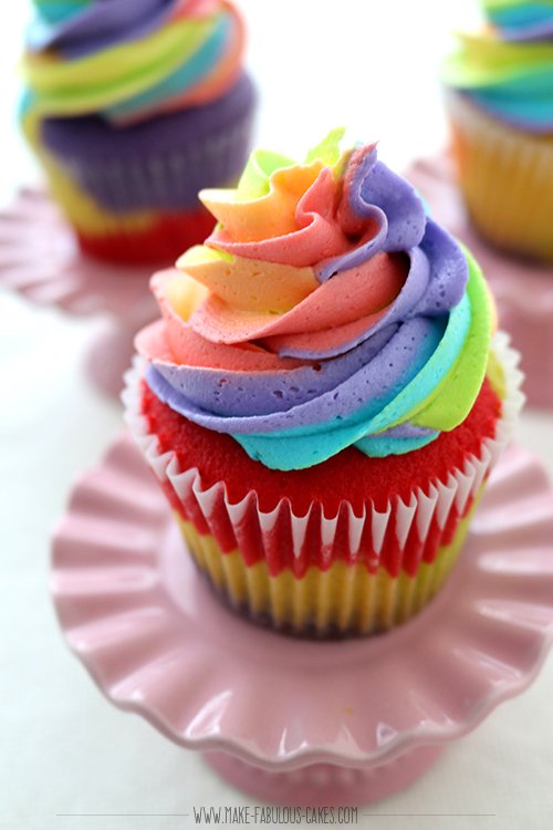 Rainbow cupcakes with rainbow frosting